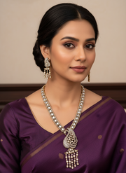 Peacock long Moissanite polki Necklace with Earrings